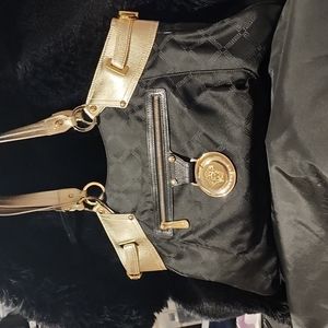 VERSACE BLACK MONOGRAM CANVAS  GOLD MEDUSA TOTE